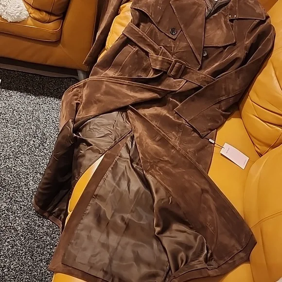 Corrin Faux Suede Trench Coat - Picture 7 of 16